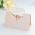 Pale pink shimmer table card with laser-cut heart and One Love lettering for wedding - Pearl Pale Pink (Jade Sparkle)