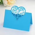 Sky blue heart-shaped table card with laser-cut One Love text and vine details - Sky Blue