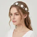 Bandeau fleurs blanches fait main avec perles et fil d'argent pour mariage chic - Longueur Bandeau Environ 30 cm / Blanc