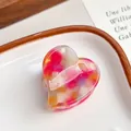 Pince à cheveux cœur en acétate rose et jaune style INS doux pour femmes - Pois Multicolores