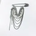 Silver multilayer brooch with chains, pearls, and crystals on a large metal safety pin - Silver Pearl Crystal Heart Style (DZ26Y0735)