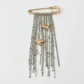 Golden safety pin brooch with long silver tassels and star and bird pendants - Gold Silver Star Bird Style (XK26Y0434)