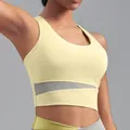 Brassière de sport jaune à fort maintien avec empiècements en résille grise et stretch - S / Hauts / Jaune Soleil