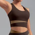 Brassière de sport chocolat et or avec legging de yoga taille haute assorti pour femmes - S / Hauts / Café distillé