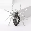 Sparkling spider brooch with dark grey pear-shaped gemstone and rhinestones - Silver and Gray Spider Style