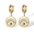 Vergoldete Evil Eye Ohrhänger mit Kristall-Pavé und blauem Schmuckstein-Inlay - Titanstahl/Zirkon / Gold Rundes Teufelsauge (44579)