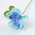 Handmade crochet rose bouquet in gradient blue tones with green leaves and stem - French Rose - Blue