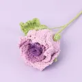Handmade crochet purple rose flower with detailed layered petals and green leaf stem - Xue Wu Roselle Rose - Gradient Purple