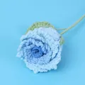 Handmade crochet gradient blue rose bouquet with detailed woven leaves and stem - Xue Wu Roselle Rose - Gradient Blue