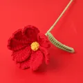 Handmade red crochet rose flower with green leaf for home decor and gifts - Xue Wu Galsang Flower - Red