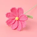 Handmade crochet pink rose flower with green leaves and stem for home decor gifts - Xue Wu Galsang Flower - Rose Red