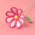 Handmade crochet rose bouquet in pink and white yarn with green stem and leaf - Xue Wu Galsang Flower - Gradient Rose Red