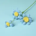 Handmade crochet bouquet with light blue yarn flowers and yellow pompom centers - Blue-Eyed Daisy Branch - Blue