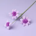 Handmade crochet bouquet with three light and deep purple rose heads and green stem - Blue-Eyed Daisy Branch - Purple