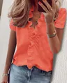 Camicetta corallo vivace con scollo a V e maniche corte con dettagli a volant chic - Taglia S / Top / Arancione