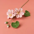 Handmade crochet rose bouquet with pink flowers and green leaves on coral pink background - Xue Wu Tung Flower Branch - Pink