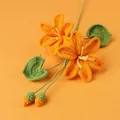 Handmade crochet lily bouquet in bright orange with green leaves for home decoration - Xue Wu Tung Flower Branch - Orange