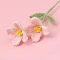 Handmade crochet bouquet with pink five-petal flowers and green woven leaves - Mao Si Cornus Flower - Pink