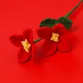 Handmade crochet red rose flower with yellow center and green stem for home decor - Mao Si Cornus Flower - Red