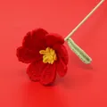 Handmade crochet red rose flower with yellow stamens and green stem for home decor - Mao Si Small Galsang Flower - Red