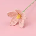 Handmade pink crochet rose flower with yellow center and green stem for home decor - Mao Si Violet - Pink
