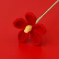 Handmade crochet red rose with yellow core and green stem on red background - Mao Si Violet - Red