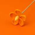 Handmade crochet orange rose flower with yellow center and green yarn stem - Mao Si Violet - Orange