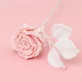 Handmade pink and white crochet rose flower with premium woven yarn texture - Macaron Roselle Rose - Light Pink (White Leaf)