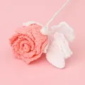 Handmade crochet pink rose bouquet with white stem and leaves home decoration - Macaron Roselle Rose - Peach Pink (White Leaf)