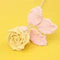 Handmade crochet rose bouquet in light yellow with soft pink leaves for home decor - Macaron Roselle Rose - Yellow (Light Pink Leaf)