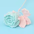 Handmade crochet rose flower in mint green and pink yarn for home decoration - Macaron Roselle Rose - Blue (Light Pink Leaf)