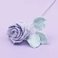 Handmade lavender crochet rose bouquet with blue stem for home decor gift - Macaron Roselle Rose - Purple (Blue Leaf)