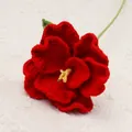 Handmade red crochet carnation flower with yellow stamen and green leaves for decor - Platycodon Branch - Red