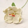 Handmade crochet white lily flower with yellow stamen and green stem on lace - Platycodon Branch - White