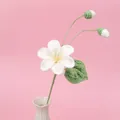 Handmade crochet rose bouquet in white with yellow center and green stem in a vase - White - Single Tung Flower Branch