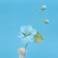 Handmade crochet light blue rose bouquet with buds in a white ceramic vase - Blue - Single Tung Flower Branch