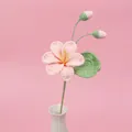 Handmade crochet pink lily flower bouquet with green leaves in a white ceramic vase - Pink - Single Tung Flower Branch