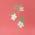 Handmade crochet jasmine flower with white petals and green leaves on pink background - Star Jasmine Branch - White