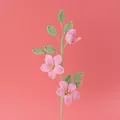 Handmade crochet pink flower bouquet with three blossoms and green leaves - Star Jasmine Branch - Pink