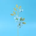 Handmade crochet bouquet featuring three light blue roses with deep green leaves - Star Jasmine Branch - Blue