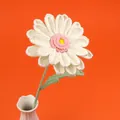 Handmade crochet white daisy flower arrangement with green stem in white ceramic vase - Gerbera Flower Branch - White