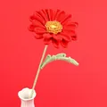 Handmade crochet red gerbera flower with green stem in a white ceramic vase - Gerbera Flower Branch - Red