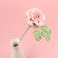 Handmade crochet pink rose flower in white vase for home decor gifts - Pink Diamond Rose Branch - Gradient Pink