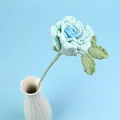 Handmade crochet rose bouquet in gradient blue-green finish with white ceramic vase - Pink Diamond Rose Branch - Gradient Blue
