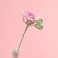 Handmade crochet rose with pink gradient petals and green leaves for home decor - Pink Diamond Rose Branch - Gradient Rose Pink