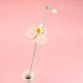 Handmade pink crochet orchid flower with green stem and soft aesthetic details - Phalaenopsis Orchid Branch - Pink