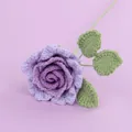 Handmade crochet rose bouquet in gradient purple yarn with green leaves decoration - Gradient Purple - Pink Diamond Rose Branch