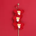 Handmade crochet red orchid flower stem with knit petals for home decoration - Phalaenopsis Orchid Branch - Red