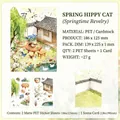 Spring Hippy Cat watercolor stickers set with PET material and background card - Springtime Kitten / Matte PET