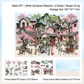 3D Chinese landscape PET sticker set with two matte sheets and scenery white card - Light Listening Pavilion / Matte PET
